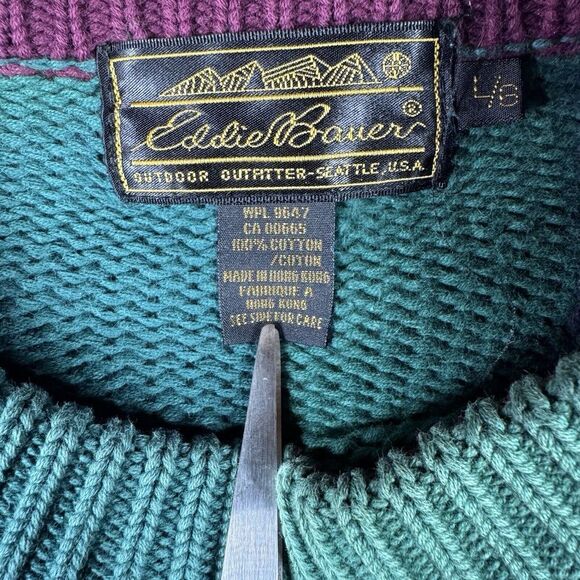 Vintage 90s Eddie Bauer Thick Knit Chunky Sweater Size L Green - Picture 6 of 12